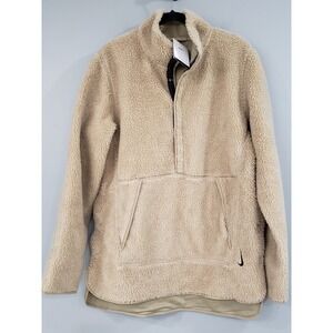 NEW Nike Yoga Sherpa Fleece Pullover Jacket Men's size SMALL Tan 3/4 Sweatshirt